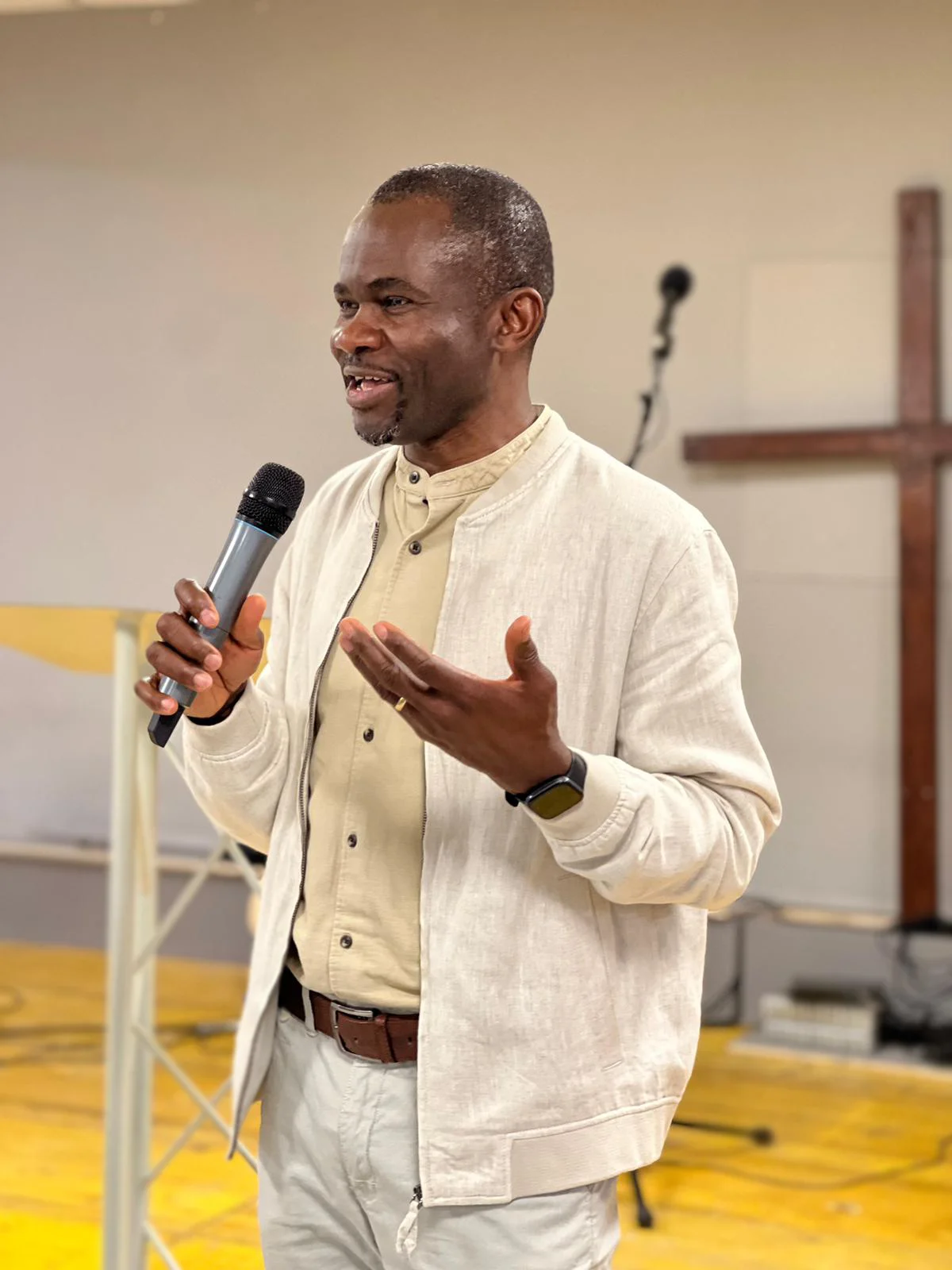 Lead pastor Lawrence Ihekweme preaching on Sunday at ICCRome, Garbatella